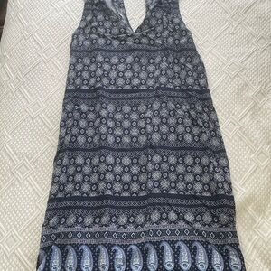 Navy and White Patterned Sleeveless Dress